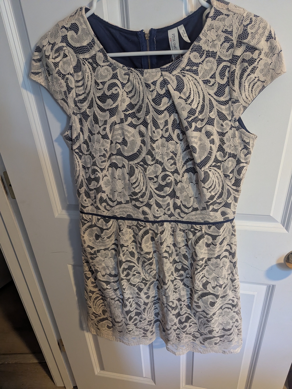 Pink Owl Navy and Ivory Lace Sheath Dress Size L